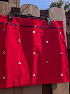 Vineyard Vines Red Mini Skirt with White Sailboat Embroidery